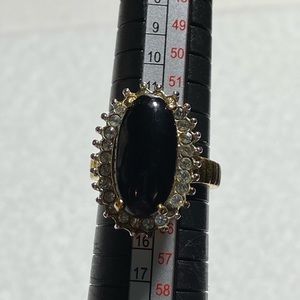 Park Lane gold toned ring with black and clear rhinestones, size 6.50